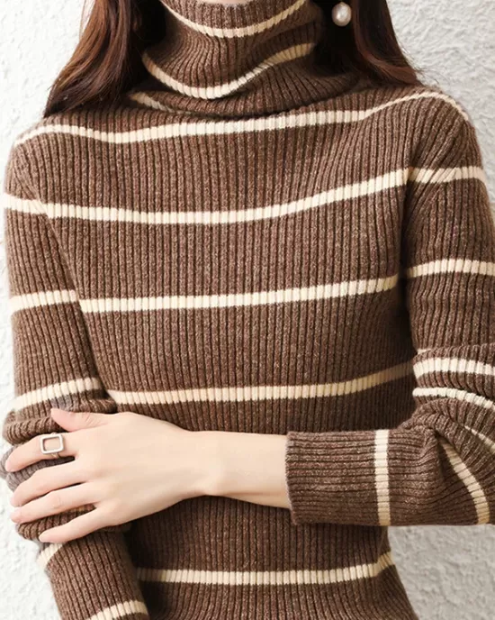 Urban Skinny Striped High-Neck Sweater Tops