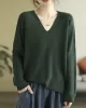 Solid Color Long Sleeves Loose V-Neck Sweater Tops