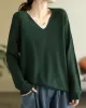 Solid Color Long Sleeves Loose V-Neck Sweater Tops