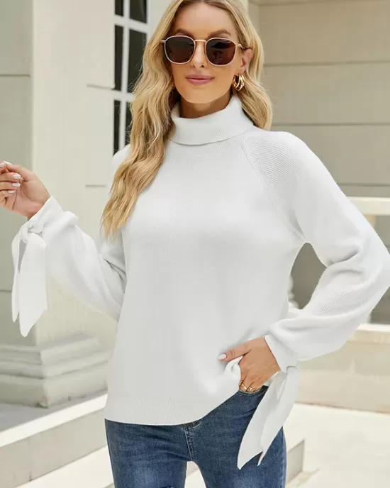 Loose Long Sleeves Solid Color High-Neck Sweater Tops