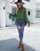 Loose Long Sleeves Solid Color High-Neck Sweater Tops