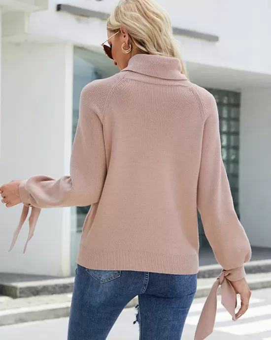 Loose Long Sleeves Solid Color High-Neck Sweater Tops