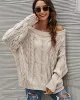 Vintage Long Sleeves Loose Solid Color Off-The-Shoulder Sweater Tops