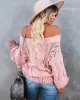 Vintage Long Sleeves Loose Solid Color Off-The-Shoulder Sweater Tops