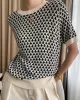 Houndstooth Half Sleeves Round-Neck Sweater Tops