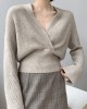 Asymmetric Solid Color Long Sleeves V-Neck Sweater Pullovers Knitwear