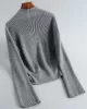 Asymmetric Solid Color Long Sleeves V-Neck Sweater Pullovers Knitwear