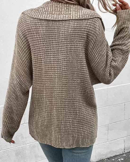 Casual Loose Long Sleeves Solid Color Lapel Collar Sweater Tops