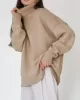 Casual Long Sleeves Loose Solid Color High-Neck Sweater Tops