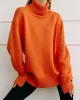 Casual Long Sleeves Loose Solid Color High-Neck Sweater Tops