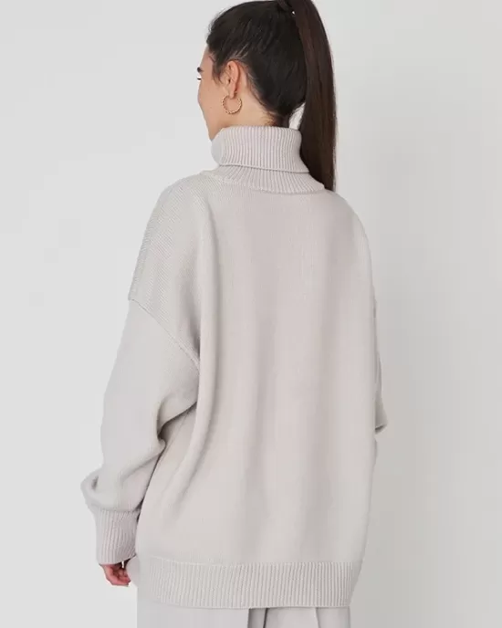 Casual Long Sleeves Loose Solid Color High-Neck Sweater Tops