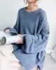 Stretch Mohair-Blend Balloon Sleeves Loose Solid Round-Neck Sweater Tops