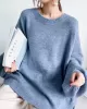 Stretch Mohair-Blend Balloon Sleeves Loose Solid Round-Neck Sweater Tops