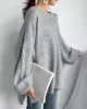 Stretch Mohair-Blend Balloon Sleeves Loose Solid Round-Neck Sweater Tops