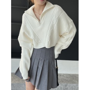 Simple Batwing Sleeves Long Sleeves Jacquard Solid Color Lapel Collar Sweater Tops