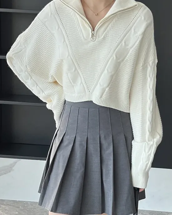 Simple Batwing Sleeves Long Sleeves Jacquard Solid Color Lapel Collar Sweater Tops