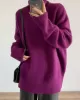 Casual Long Sleeves Loose Solid Color High-Neck Sweater Tops