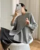 Irregularity Loose Solid Color Batwing Sleeves Round-Neck Sweater Tops