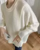 Irregularity Loose Solid Color Batwing Sleeves Round-Neck Sweater Tops