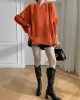 Irregularity Loose Solid Color Batwing Sleeves Round-Neck Sweater Tops