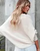 Loose Batwing Sleeves Twist Solid Color V-Neck Sweater Tops