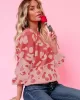 Urban Puff Sleeves Leopard Two-Tone Round-Neck Sweater Tops