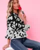 Urban Puff Sleeves Leopard Two-Tone Round-Neck Sweater Tops