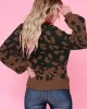 Urban Puff Sleeves Leopard Two-Tone Round-Neck Sweater Tops