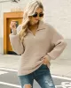 Long Sleeves Solid Color Lapel V-Neck Sweater Tops