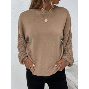 Knitted Twist Long Sleeves Solid Color Round-Neck Sweater Tops