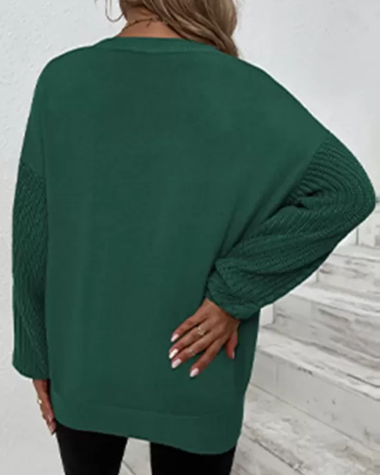 Knitted Twist Long Sleeves Solid Color Round-Neck Sweater Tops