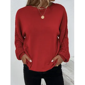 Knitted Twist Long Sleeves Solid Color Round-Neck Sweater Tops