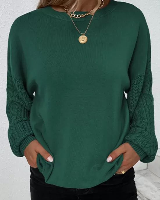 Knitted Twist Long Sleeves Solid Color Round-Neck Sweater Tops