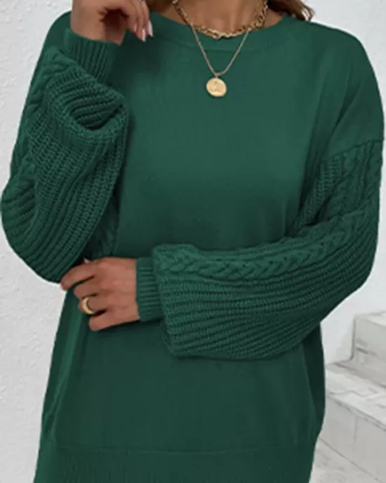 Knitted Twist Long Sleeves Solid Color Round-Neck Sweater Tops