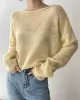 Gentle Mohair Knitted Loose Long Sleeves Solid Color Thin Sweater Tops