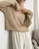 Gentle Mohair Knitted Loose Long Sleeves Solid Color Thin Sweater Tops