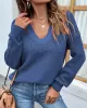 Stylish Loose Solid Color V-Neck Sweater Tops