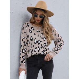 Casual Loose Leopard Round-Neck Sweater Top