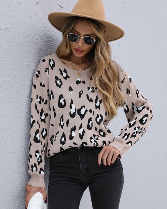 Casual Loose Leopard Round-Neck Sweater Top