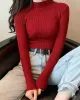 Casual Skinny Long Sleeves Solid Color High-Neck Sweater Tops