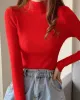 Casual Skinny Long Sleeves Solid Color High-Neck Sweater Tops