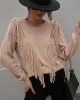 Original Long Sleeves Loose Tasseled Solid Color Round-Neck Sweater Tops