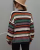 Original Long Sleeves Loose Contrast Color Striped Round-Neck Sweater Tops