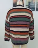 Original Long Sleeves Loose Contrast Color Striped Round-Neck Sweater Tops