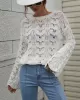 Original Creation Long Sleeves Loose Hollow Solid Color Round-Neck Sweater Tops