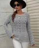 Original Creation Long Sleeves Loose Hollow Solid Color Round-Neck Sweater Tops