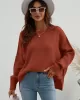 Casual Long Sleeves Loose Split-Side Solid Color Round-Neck Sweater Tops