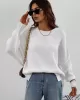 Casual Long Sleeves Loose Split-Side Solid Color Round-Neck Sweater Tops