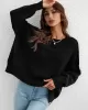 Casual Long Sleeves Loose Split-Side Solid Color Round-Neck Sweater Tops