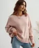 Casual Long Sleeves Loose Split-Side Solid Color Round-Neck Sweater Tops